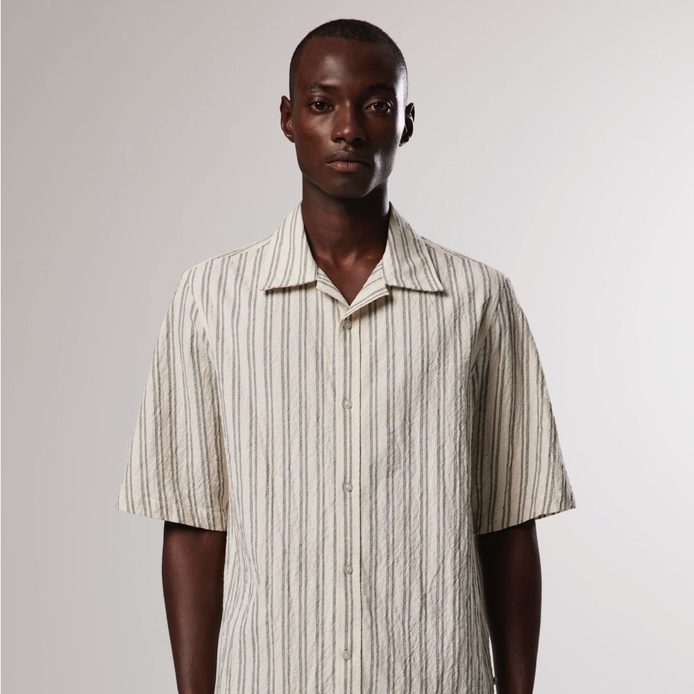 NN07 Ole 1652 Camp-Collar Striped Cotton-Blend Shirt